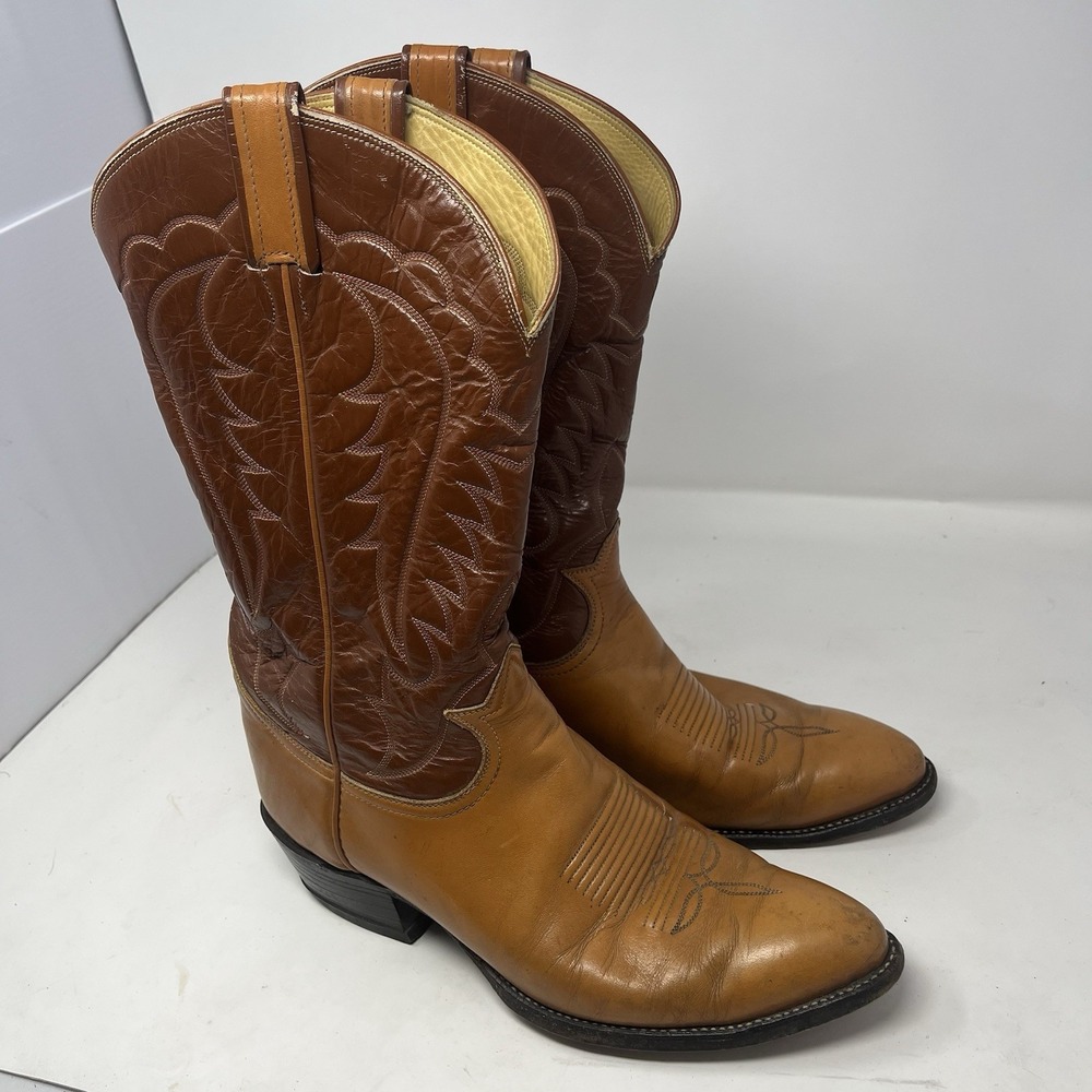 VTG Tony Lama Cowboy Boots Brown Leather Western Mens Size 10.5 D Two Tone 7145